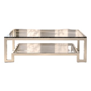 Coffee Table in Crystal with Briar and Brass, 1970s For Sale