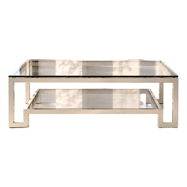 Coffee Table in Crystal with Briar and Brass, 1970s For Sale