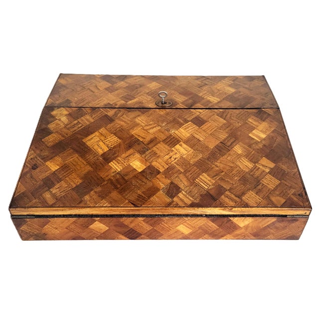 Late 19th Century Antique English 19th C Parquetry Inlaid & Ebonized Chinoiserie Leather Lap Desk For Sale - Image 5 of 18