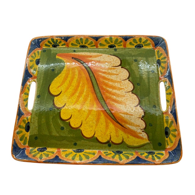 Archer Anita Mary Bellini Piu Hand Painted Italian Multicolor Ceramic Tray with Handles This colorful rectangular tray has...