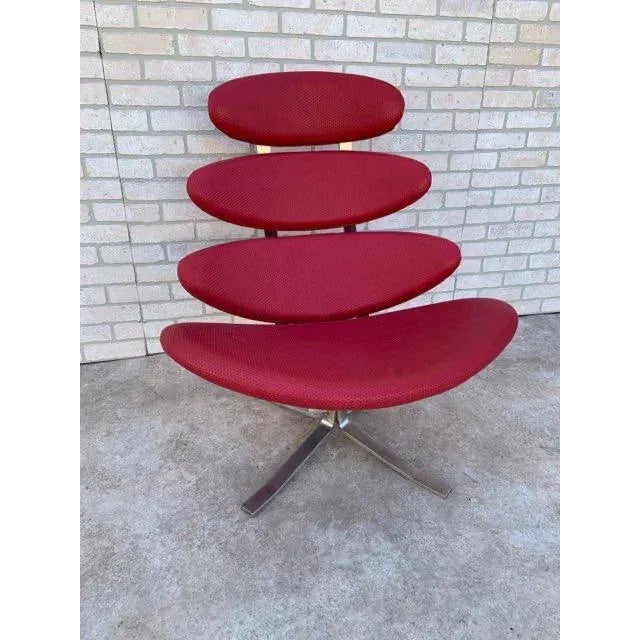 Mid Century Modern Corona Chair, Model Ej-5 by Poul M. Volther for Erik Jørgensen Newly Reupholstered in Embossed Red...