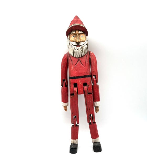 Antique Hand-Carved Santa Claus Edge Stool Figure in Wood & Lacquer, Germany, 1920s For Sale - Image 10 of 13