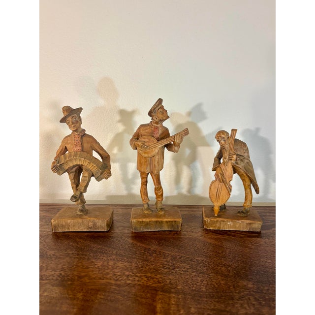 Rustic European Vintage German Folk Art Hand Carved Wood Musician Sculptures - Set of 6 For Sale - Image 3 of 6