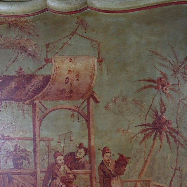 74" French Trumeau Mirror With Oil on Canvas Chinese Genre Scene Painting 19thC For Sale - Image 9 of 16