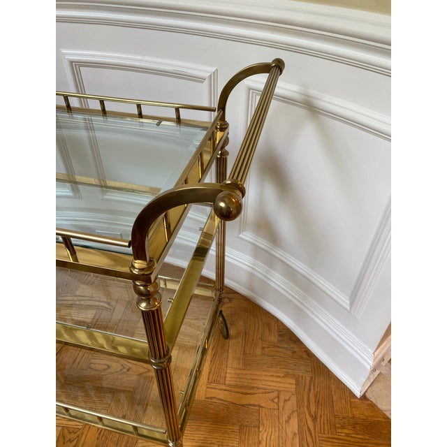 Italian Italian Brass and Glass Three Tier Tea Bar Cart on Wheels For Sale - Image 3 of 6