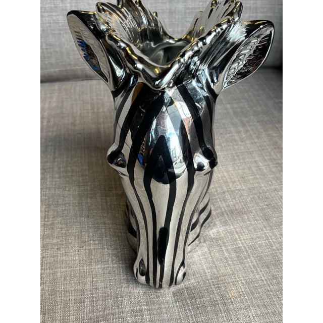 Silver Fitz and Floyd Silver and Black Ceramic Zebra Vase For Sale - Image 8 of 10