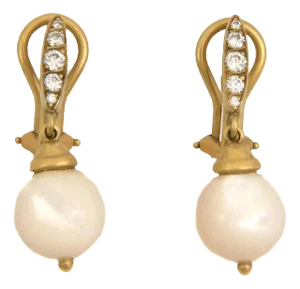 Elizabeth Rand Diamond Mother of Pearl 18k Yellow Gold Clip on Dangle Earrings, 2 Pieces
