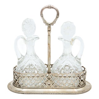 Cruet with Silver Structure and Wire Rack For Sale