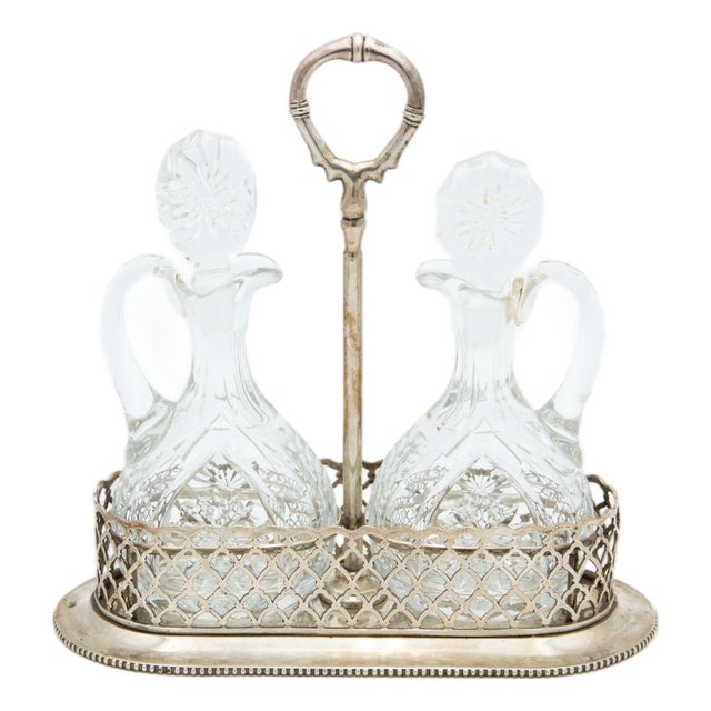 Cruet with Silver Structure and Wire Rack For Sale
