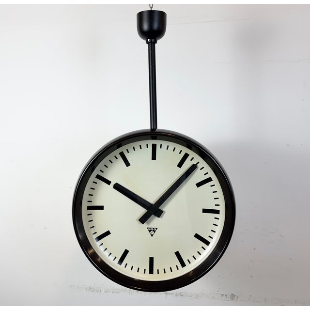 Large Industrial Bakelite Double Sided Factory Clock from Pragotron, 1950s For Sale - Image 11 of 18