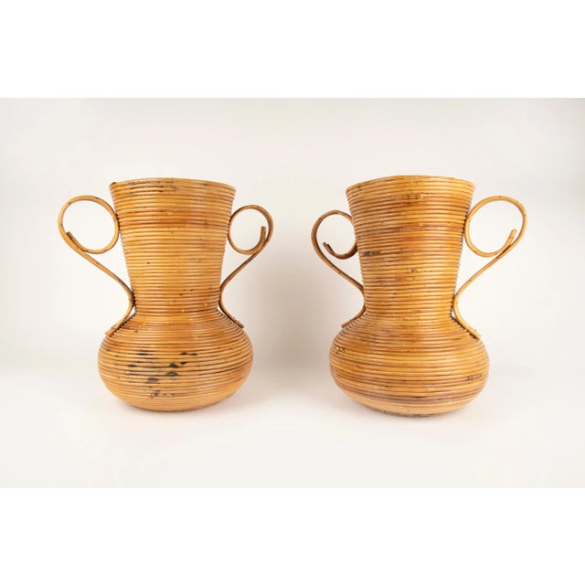 Tan Rattan Amphorae or Vases from Vivai Del Sud, Italy, 1960s, Set of 2 For Sale - Image 8 of 13