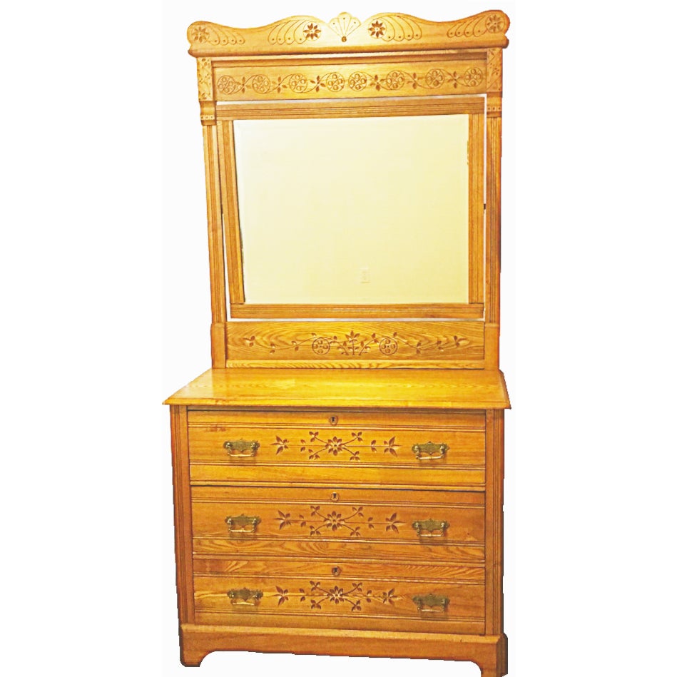 Antique American Chestnut Carved Dresser & Mirror Chairish