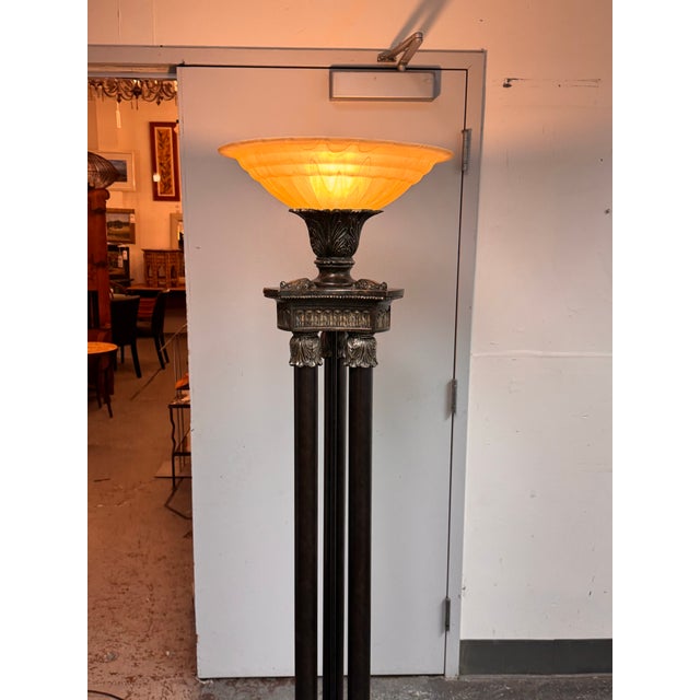 Pacific Coast Lighting Neoclassical Bronze-Tone Torchiere Floor Lamp For Sale - Image 11 of 14
