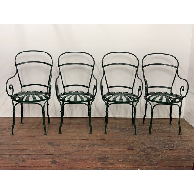 Art Deco Francois Carre Iron Sunburst Garden Chairs, Set of Four For Sale - Image 3 of 18