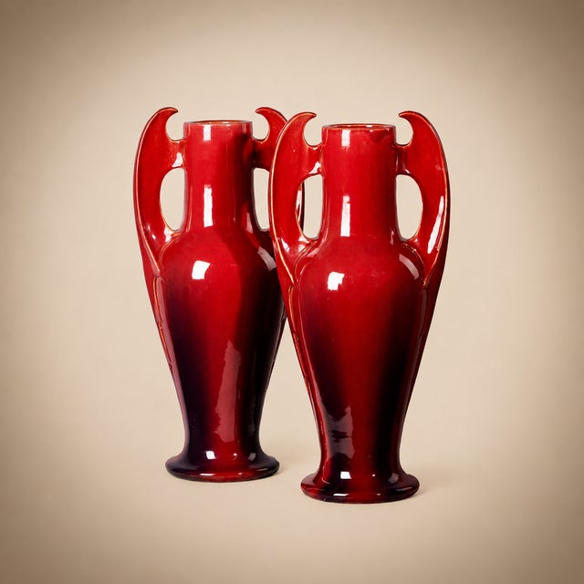 Art Nouveau Ceramic Vases with Oxblood Glaze, France, 1900, Set of 2 For Sale - Image 4 of 12