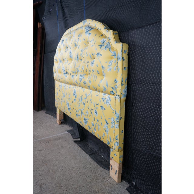 Vintage Yellow & Blue Chintz Upholstered Serpentine Tufted King Size Headboard For Sale - Image 9 of 14
