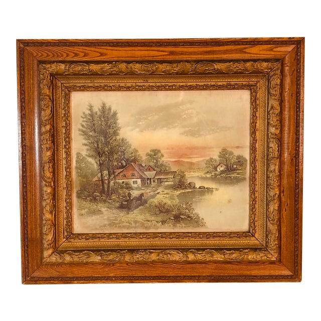 Vintage Oak Wood & Gold Accented Frame For Sale