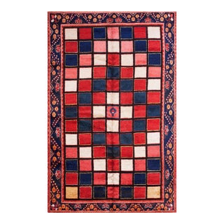 1930s Multicolor Checks Tribal Antique Persian Gabbeh Rug 6'8" X 10'2" Handknotted Wool Carpet For Sale