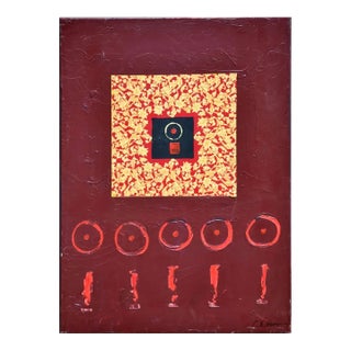 Red Circle and Line Abstract Oil on Canvas by Christine Donovan For Sale