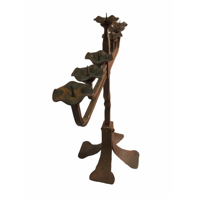 Antique Early 20th Century Gothic Revival Wrought Iron Candle Holder For Sale - Image 4 of 9