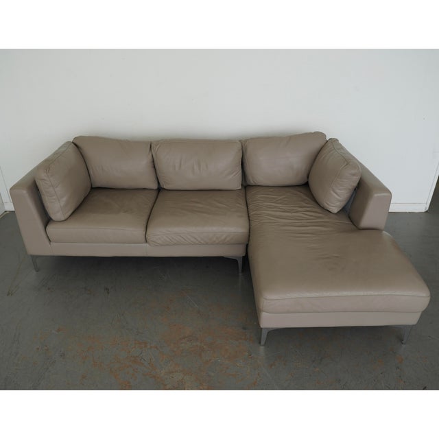 Modern Design Within Reach Albert Leather Sofa With Chaise For Sale - Image 3 of 12