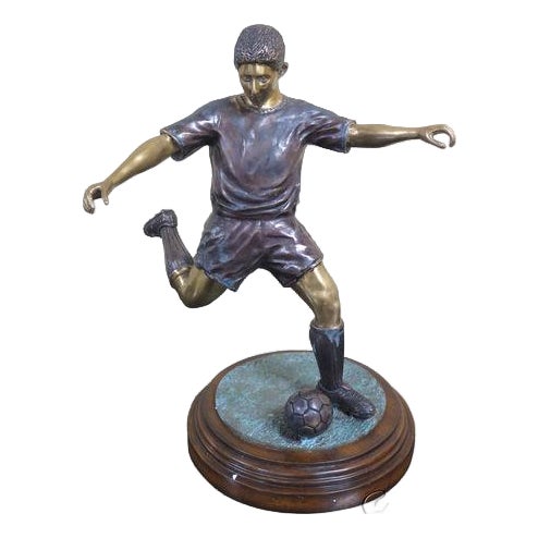 Maitland Smith #8236-10 Bronze Soccer Player Statue on Wood Base For Sale
