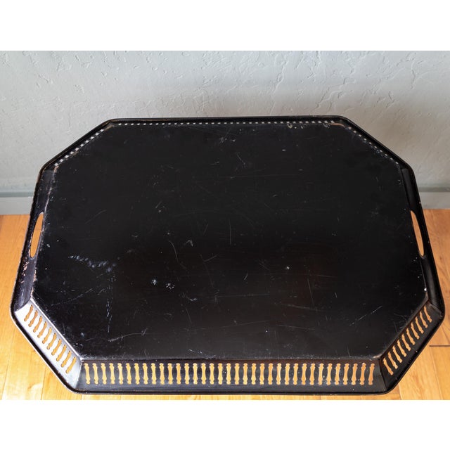 Black and Floral Toleware Tray Table For Sale - Image 12 of 12