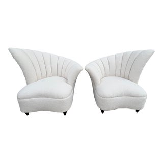 Pair of 1960s Asymmetrical Channel Back Lounge Chairs For Sale