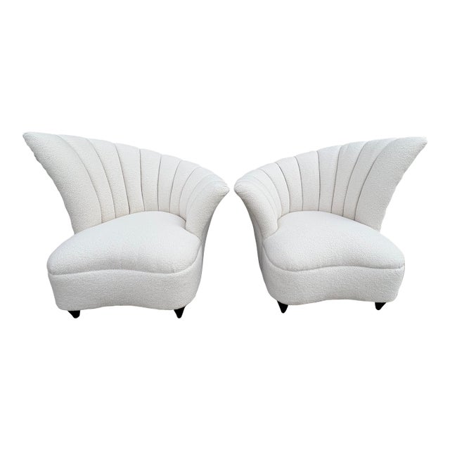 Pair of 1960s Asymmetrical Channel Back Lounge Chairs For Sale