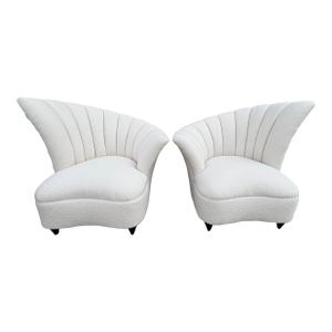 Pair of 1960s Asymmetrical Channel Back Lounge Chairs
