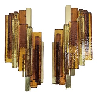 Glass Wall Lamps in Amber and Brown Colour by Svend Aage Holm Sorensen for Hazel & Teudt, 1960s, Set of 2 For Sale