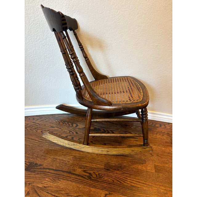 Antique Victorian Spindle Back Rocking Chair With Woven Cane Seat, Circa 1880–1900 For Sale - Image 4 of 12