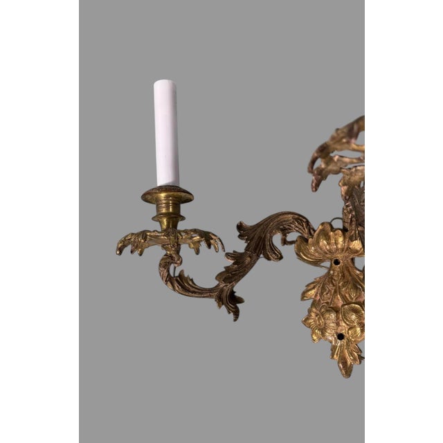 Antique Victorian Ornate Cast Metal 2 Light Candelabra Wall Sconce For Sale - Image 4 of 6