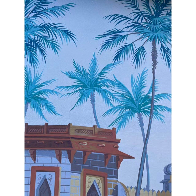 Traditional 36" * H96" * 2ps, Hand-Painted Mughal Ruins Tropical Palm Landscape Wallpaper Mural For Sale - Image 3 of 3