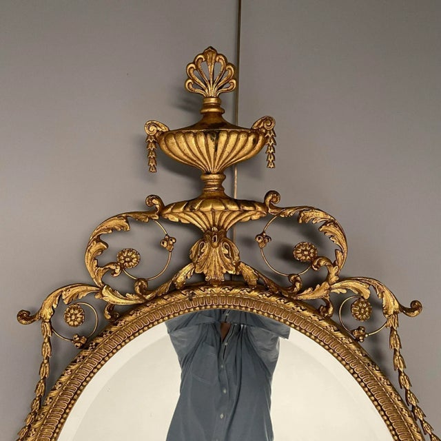 Goldenrod Pair of English Regency Style Gilt Wood Oval Mirror, Wall, Console, Over Mantle For Sale - Image 8 of 11