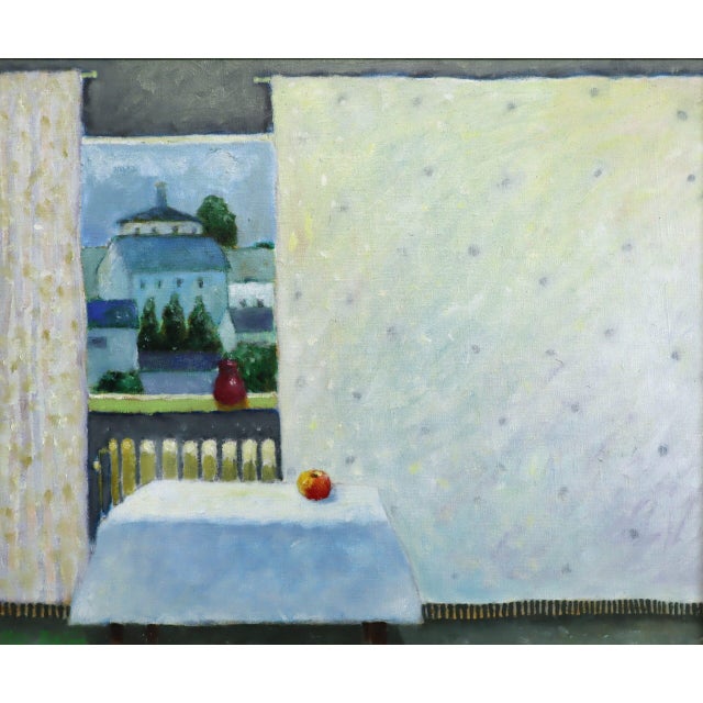Mid-Century Modern 'Room With a View' Vintage Swedish Original Interior Oil Painting, Framed For Sale - Image 9 of 14