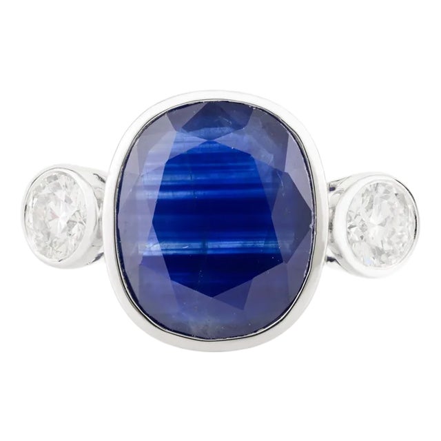 6.75 Ct Certified Blue Sapphire Diamond 18k Gold Cocktail Ring Size 6 For Sale