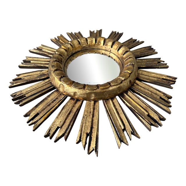 Vintage Convex Sunburst Mirror For Sale