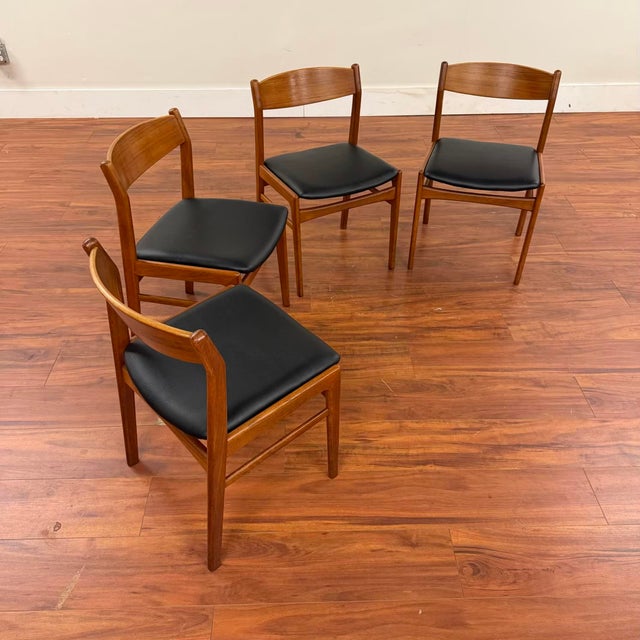 Mid 20th Century Danish Teak Vintage Low Back Dining Chairs With New Foam and Vinyl - Set of 4 For Sale - Image 5 of 14