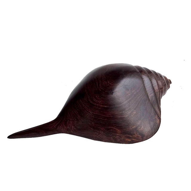Coffee Vintage Hand Carved Ironwood Conch Shell For Sale - Image 8 of 17