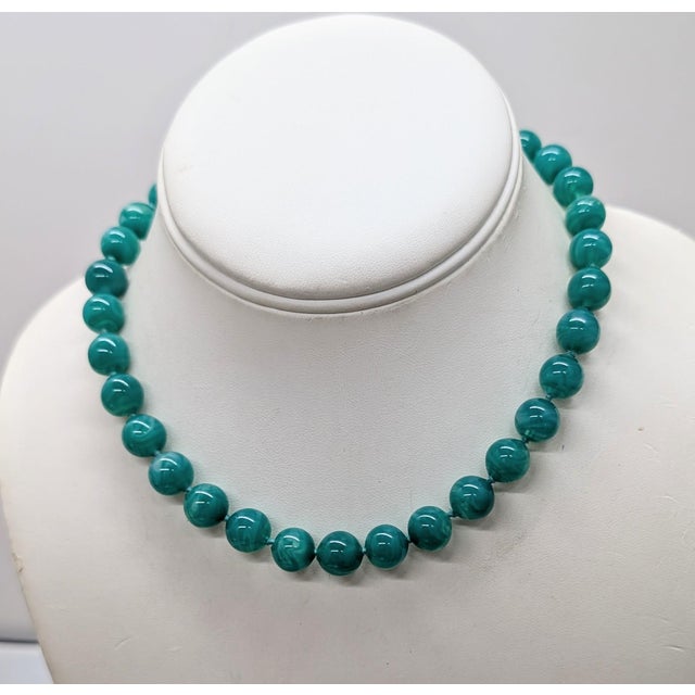 Mid-Century Modern Vintage 1960s Signed Joseph Mazer Faux-Jade Beaded Necklace For Sale - Image 3 of 6