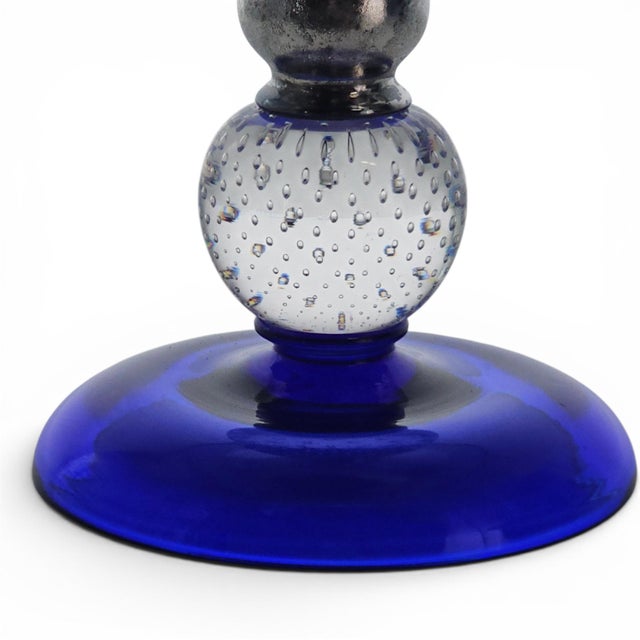 Pairpoint Epns Cobalt Art Glass Tazza With Controlled Bubble Knop For Sale In San Francisco - Image 6 of 13