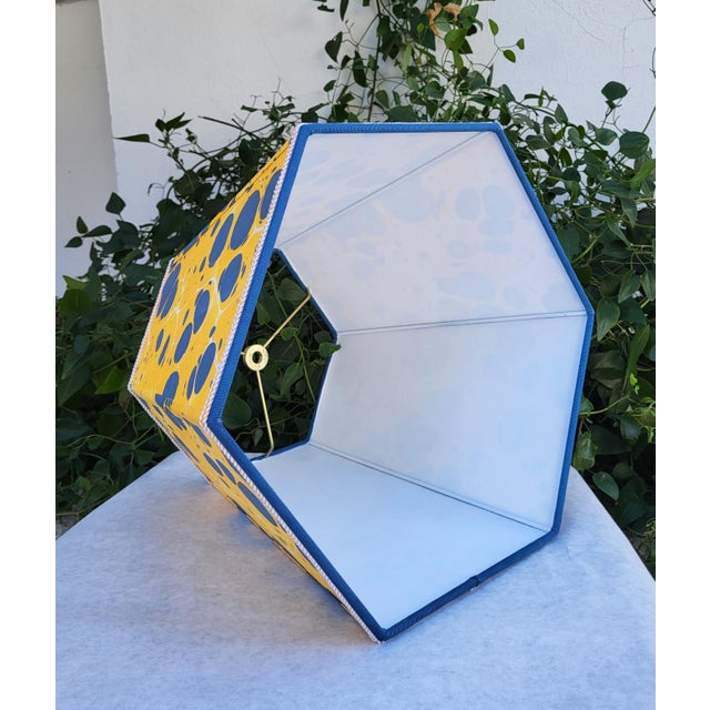 Yellow Large Marbled Paper Lamp Shade in Yellow and Blue For Sale - Image 8 of 10