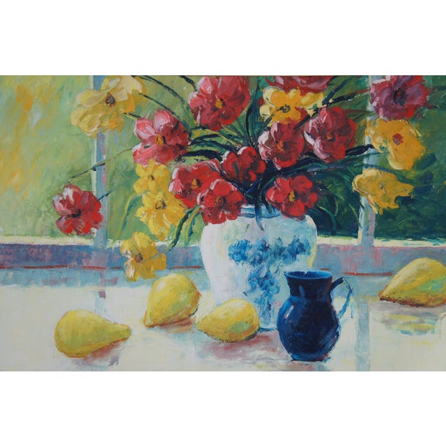 20th Century Still Life Oil Painting Flowers & Pears Framed For Sale - Image 4 of 12