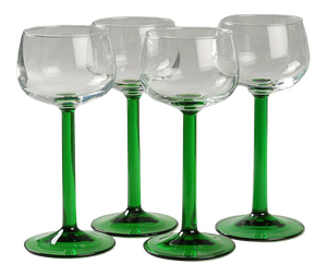 1990s Rhine Wine Emerald Straight Stem Glasses - Set of 4