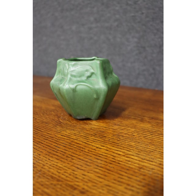 Art Nouveau Van Briggle Attributed Green Luna Moth Art Pottery Vase For Sale - Image 3 of 11