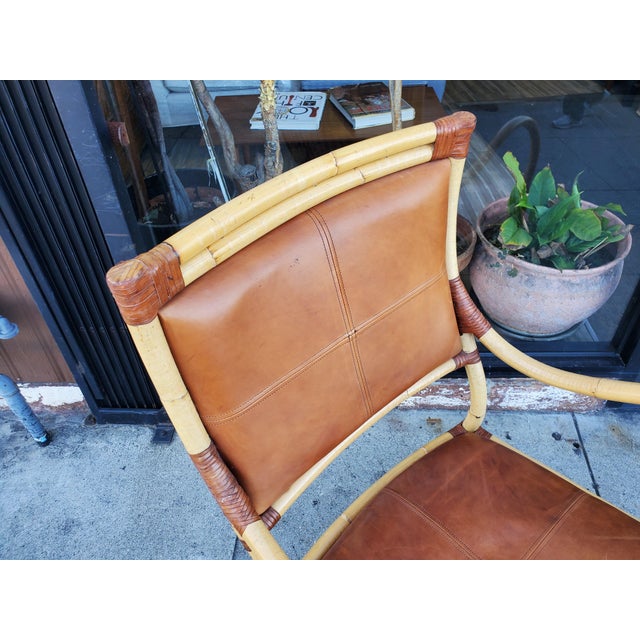 Wood 1950s Leather and Bamboo Arm Chair For Sale - Image 7 of 11