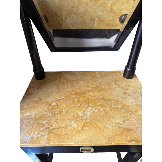 1940s Viennese Art Deco Dressing Table with Beige Marble Top and Adjustable Mirror, 1940s For Sale - Image 5 of 11