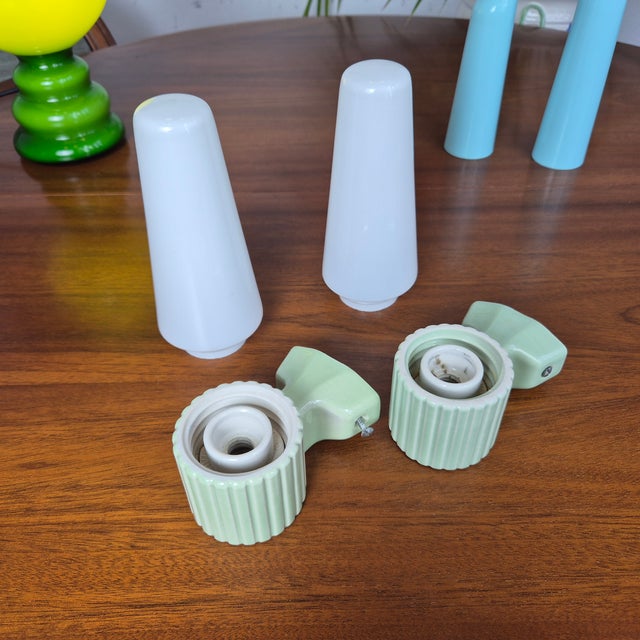 Chartreuse Model 6020 Ceramic Wall Lights by Sigvard Bernadotte for IFO, Sweden, 1950s, Set of 2 For Sale - Image 8 of 9