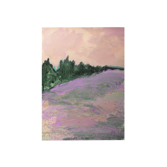 A 1980s abstract acrylic on paper painting by American artist Harry Hilson (1935-2004). This colorful work depicts a hazy...